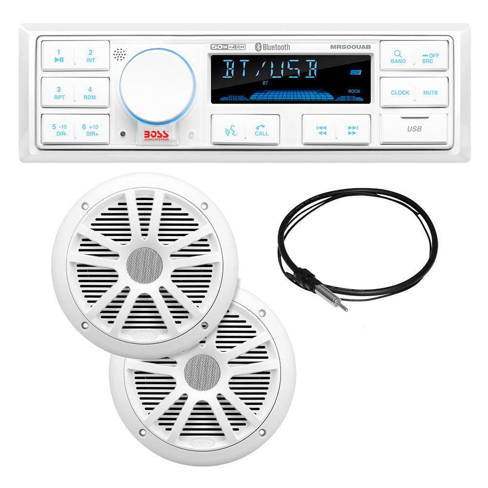 Boss Audio MCK500WB.6 Kit w/MR500UAB, 2 MR6W Speakers, MRANT10 Antenna, &amp; White Remote