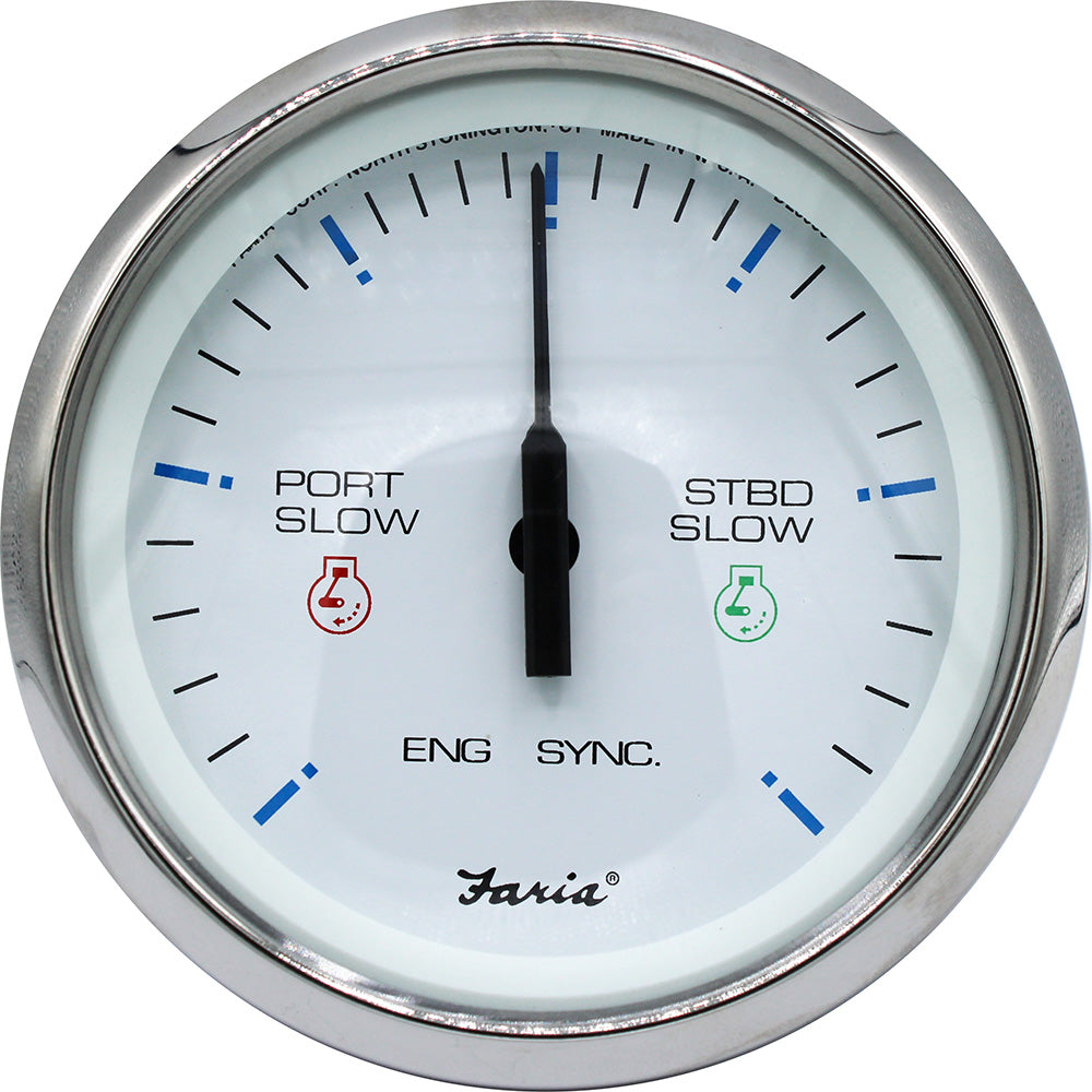 Faria 4" Chesapeake SS White Engine Synchronizer - Dual Gas &amp; Var Ratio Alt Diesel