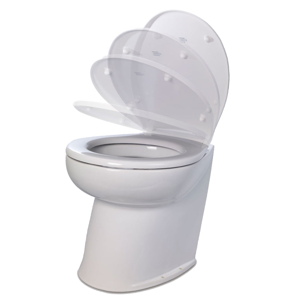 Jabsco Deluxe Flush 17" Angled Back Raw Water Electric Marine Toilet W/remote Rinse Pump &amp; Soft Close Lid