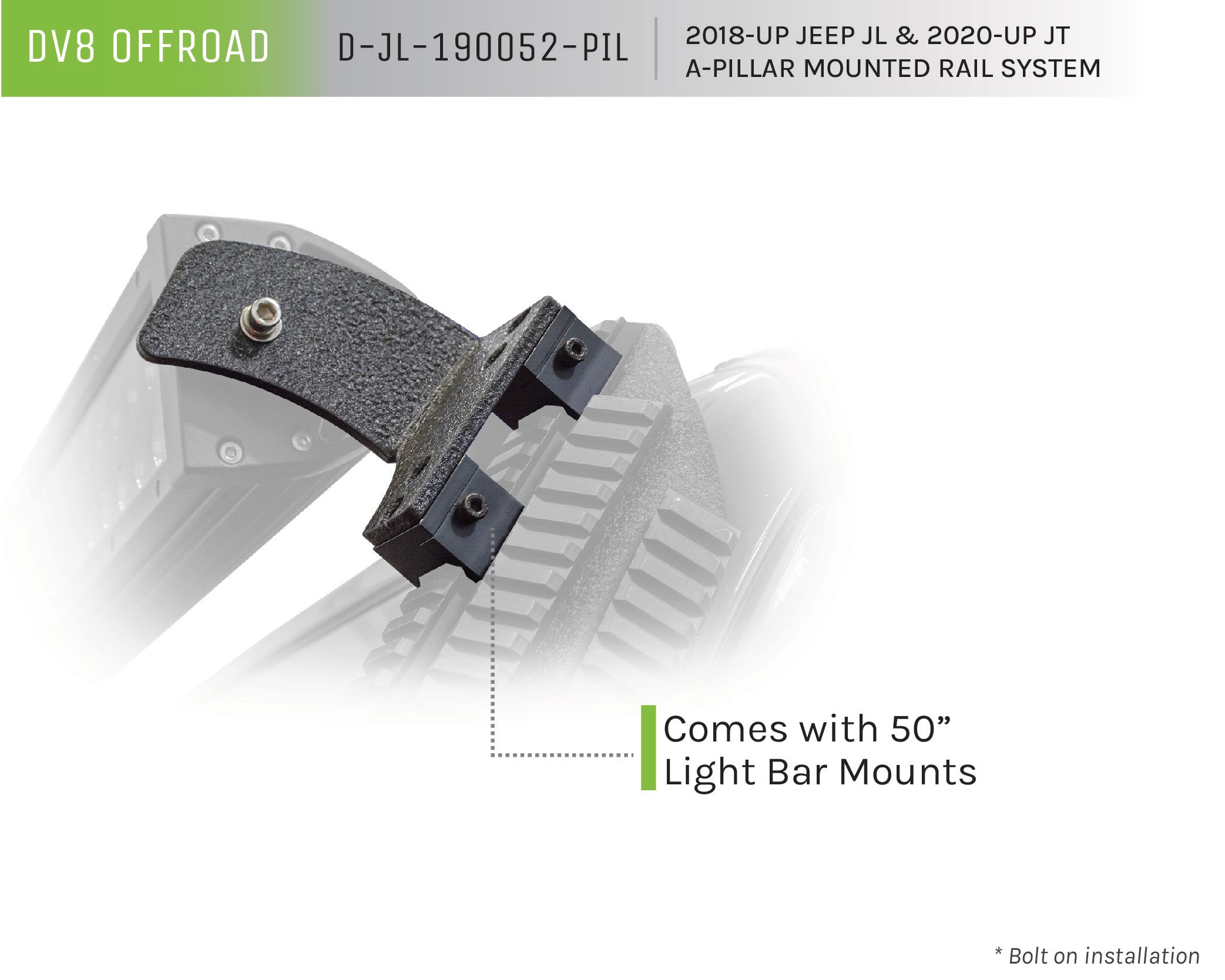 Jeep Wrangler JL And Gladiator JT A-Pillar Mount With Rail Accessory Mount System