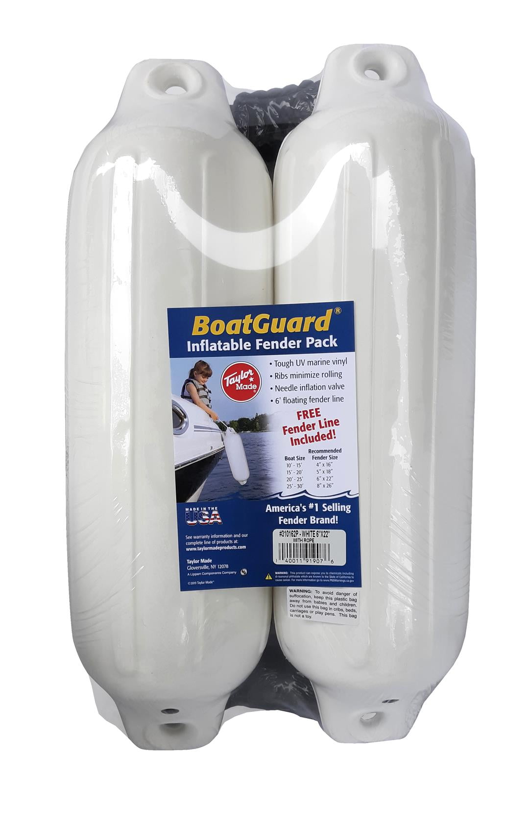 6X22" Fender-Wht W/Blk Line 2Pk
