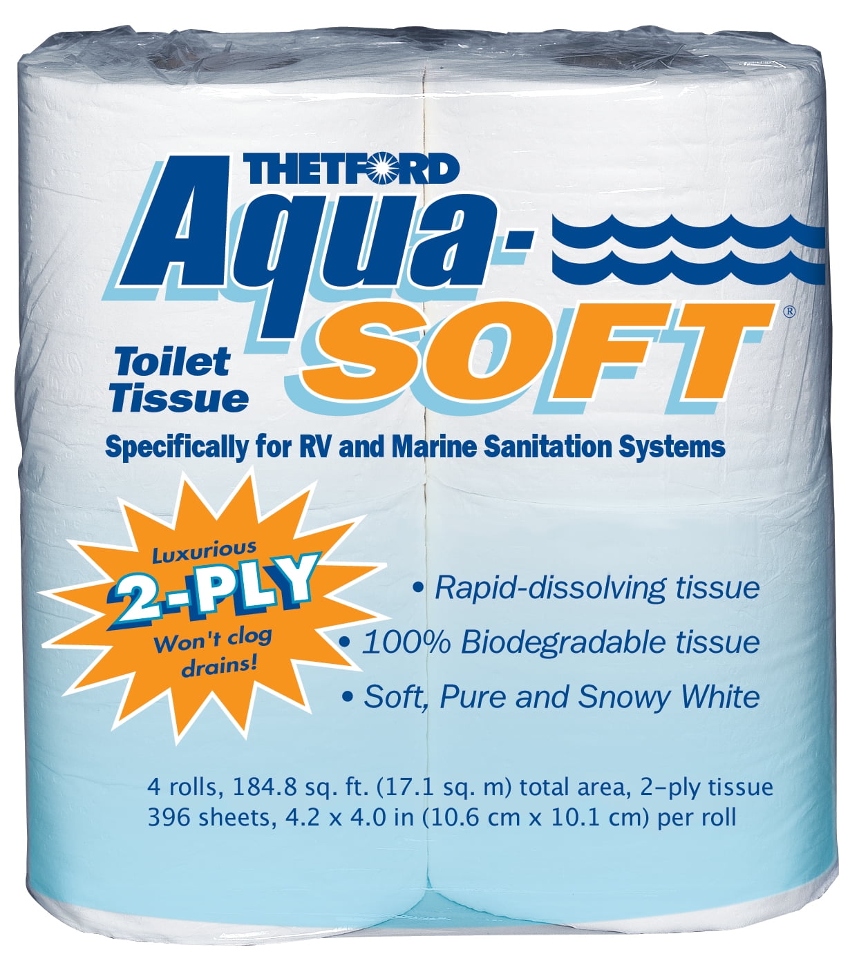 Thetford 03300 Aqua-Soft Toilet Tissue 4 rolls/ pack