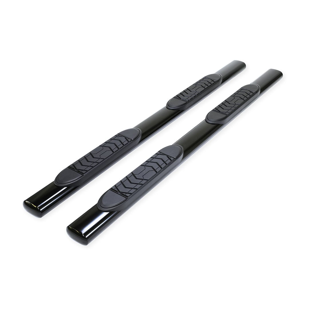 TrailFX Step Nerf Bar - With Step Pads 5 Inch Oval Straight Powder Coated Black Steel With Welded End Caps Rocker Panel Mount