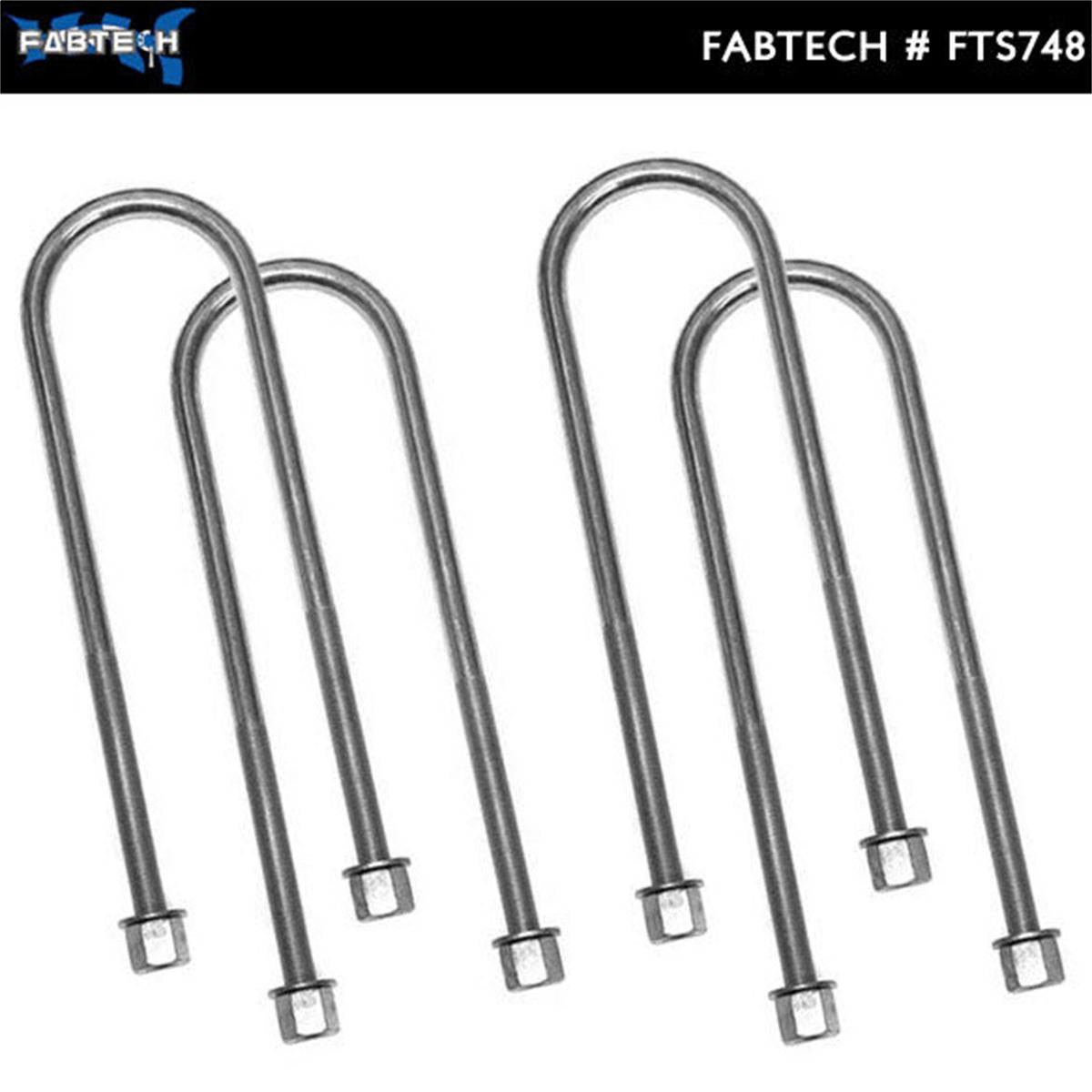 Fabtech Leaf Spring Axle U-Bolt Kit – Round, 4 in. x 15 in. x 9/16 in., Rear (PN FTS748)