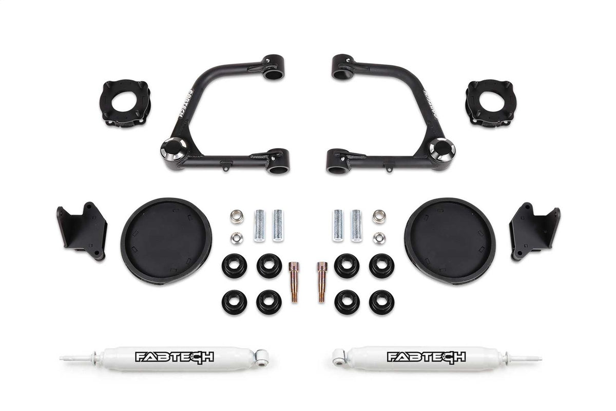 Fabtech Suspension Lift Kit – 3 in. Lift, UCA Kit w/Uniball, Front Shock Spacer (PN K7086)