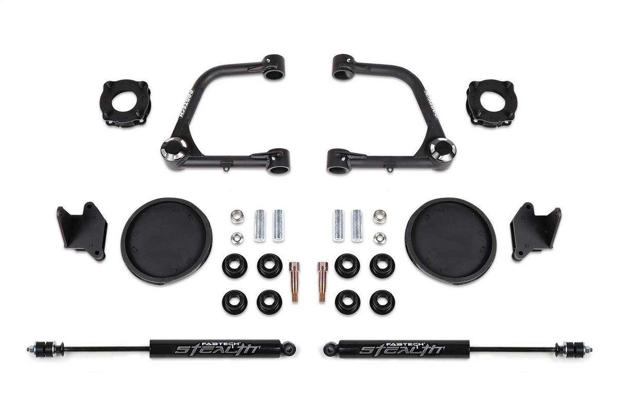 Fabtech Suspension Lift Kit – 3 in. Lift, UCA Kit w/Uniball, Front Shock Spacer (PN K7086M)