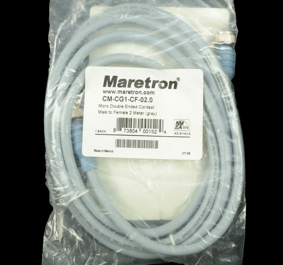 Maretron Micro Double Ended Cordset 2m NMEA 2000 NK2 Cable Male to Female Gray
